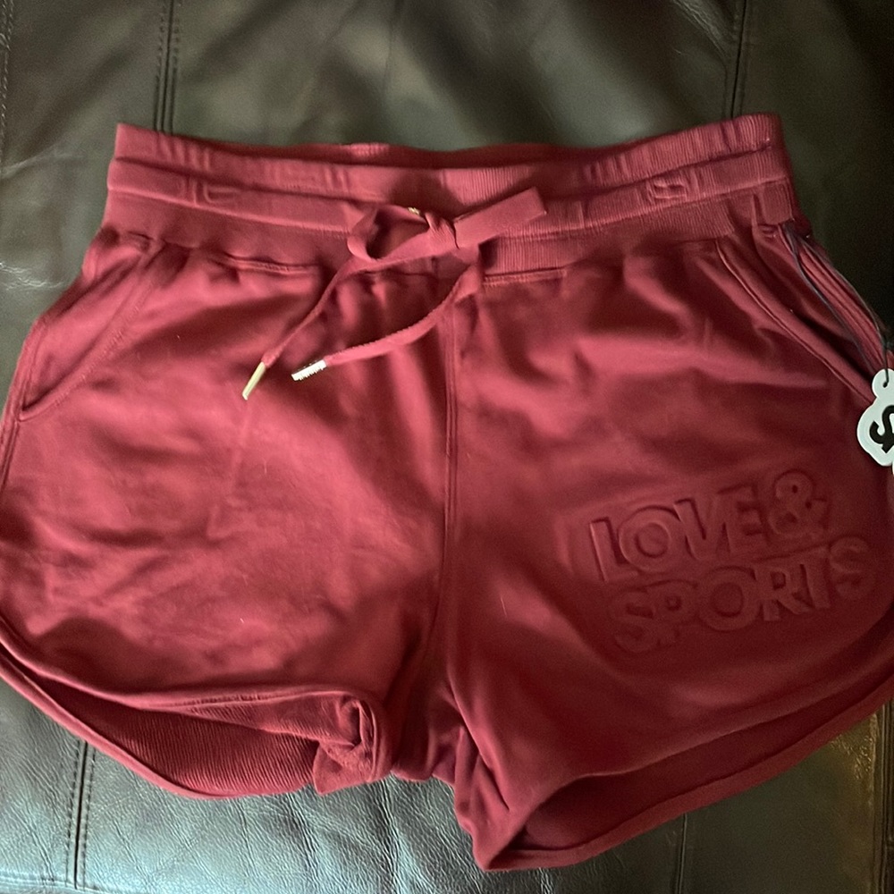 Love & Sports Burgundy Red Ladies size 8-10 soft drawstring shorts NWT